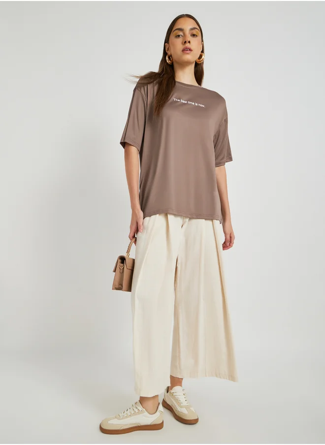 Take Two Take Two Slogan Print Round Neck Oversized T-Shirt
