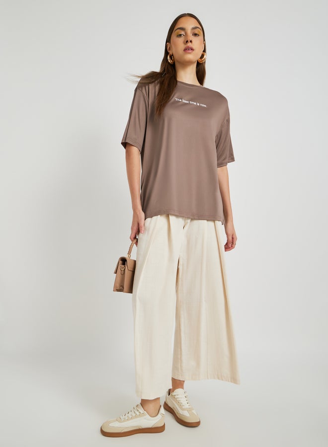 Take Two Take Two Slogan Print Round Neck Oversized T-Shirt  - Image 2