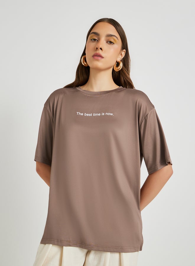 Take Two Take Two Slogan Print Round Neck Oversized T-Shirt  - Image 3