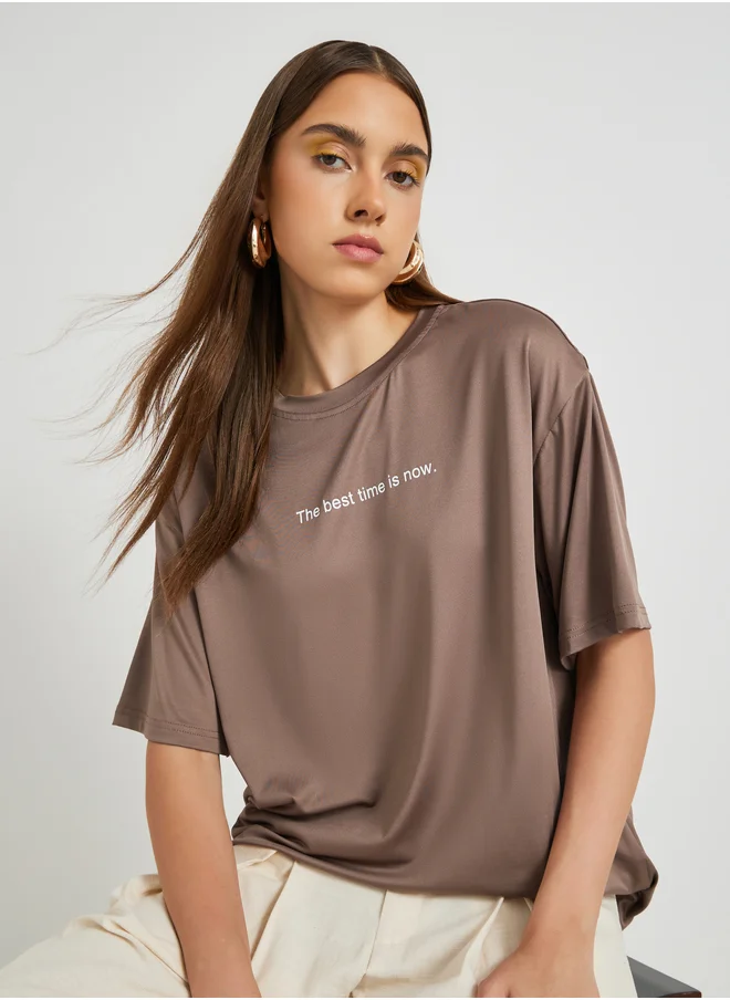 Take Two Take Two Slogan Print Round Neck Oversized T-Shirt