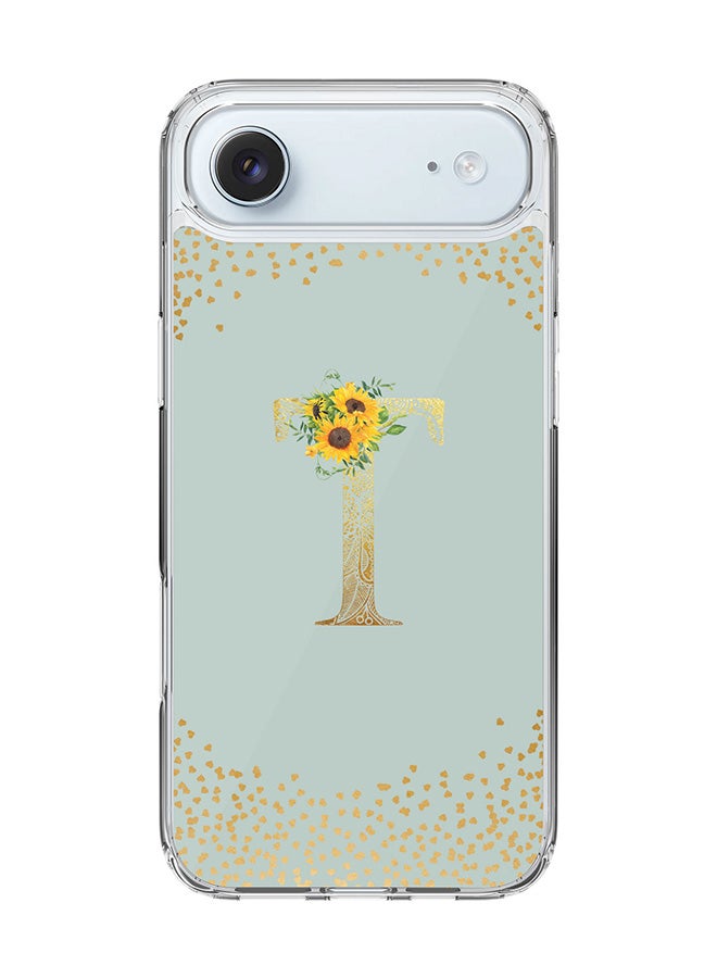 Stylizedd Classic Clear MagSafe Case for iPhone 17 Air , Hybrid Soft Case Flexible Edges Anti Drop TPU PC Gel Thin Transparent Cover [ Designed for iPhone 17 Air ] - Custom Monogram Initial Letter Floral Pattern Alphabet - T  (Light Grey )