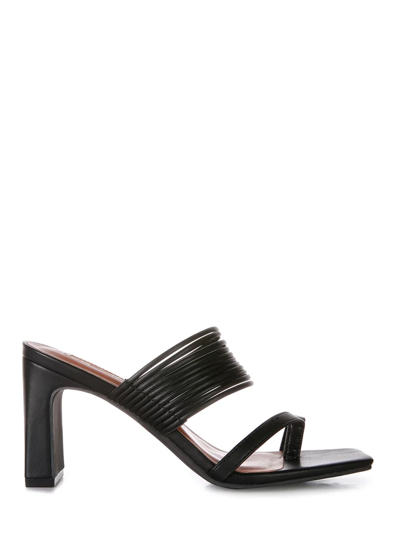 London Rag Black Mid Block Heel Sandals