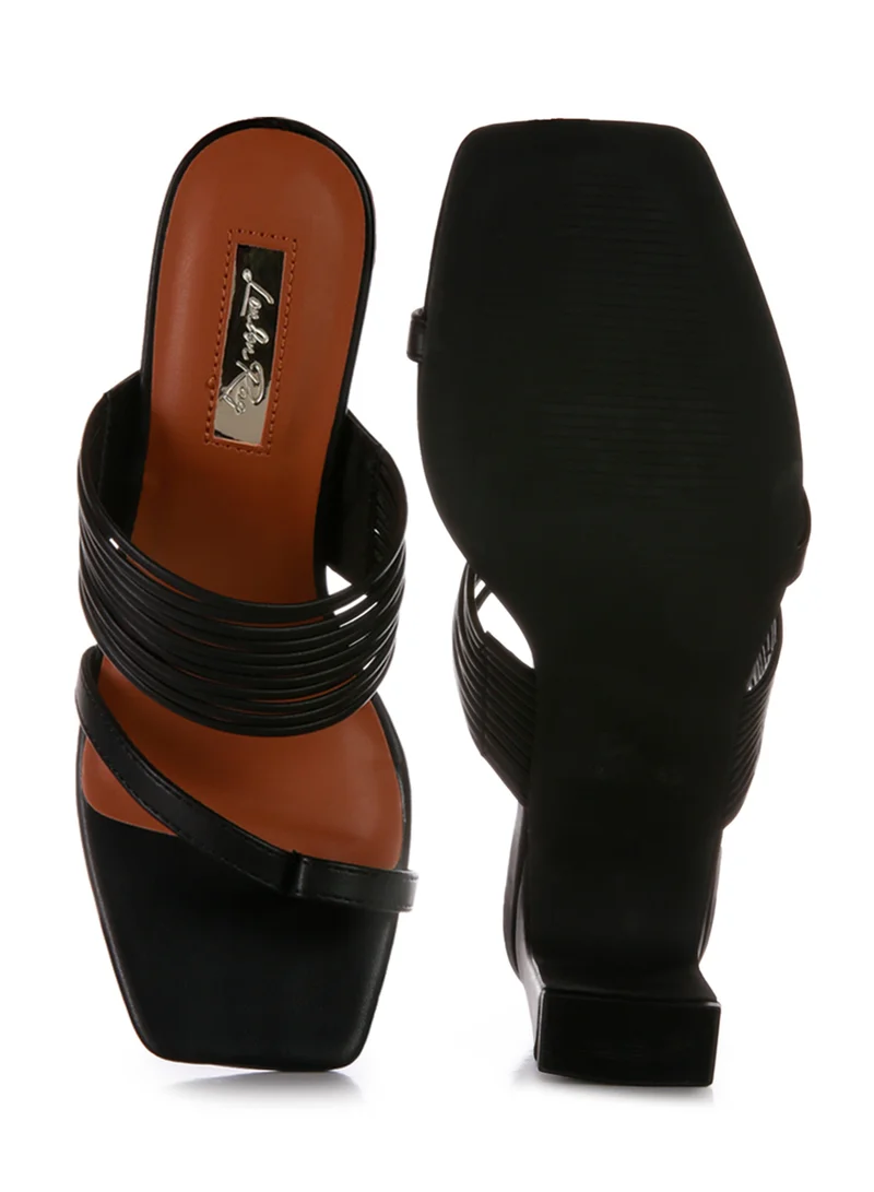 London Rag Black Mid Block Heel Sandals