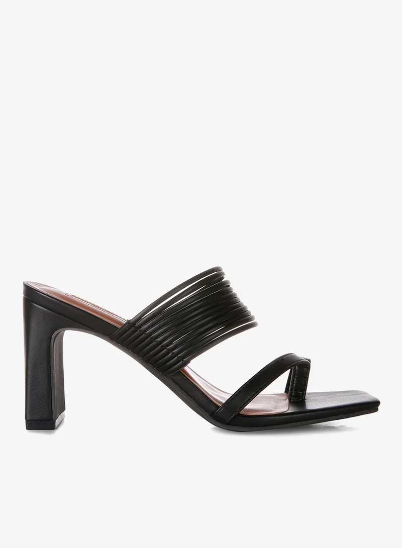 Black Mid Block Heel Sandals