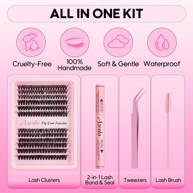 Azenlo Lash Extensions 40D+60D Cluster 240pcs DIY Wispy Lash Clusters 10-16mm Eyelash Clusters for Beginners At Home Individual Thin Band Lash Kit (40D+60D Kit) - Image 4