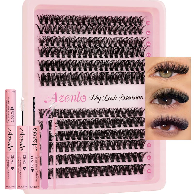 Azenlo Lash Extensions 40D+60D Cluster 240pcs DIY Wispy Lash Clusters 10-16mm Eyelash Clusters for Beginners At Home Individual Thin Band Lash Kit (40D+60D Kit) - Image 1