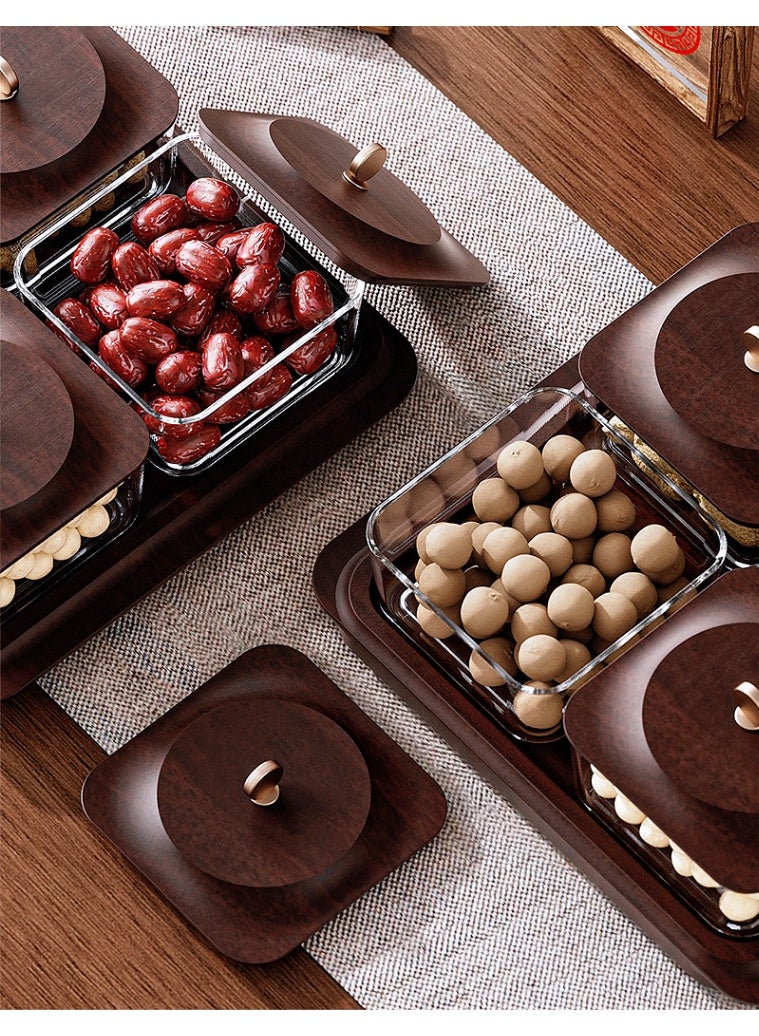JoyousSto Wood grain fruit plate Serving Set: Plastic Imitated Wood Serving Tray & 4 Snack Boxes with Lid, Ideal for Home, nuts container dried fruit nut candy plate Candy Nuts Cookies Chips Party & Birthday - Image 2