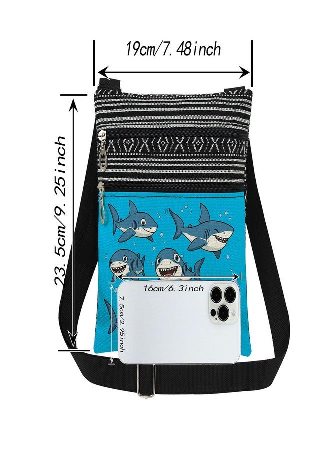 XiaoGalaee Playful Friendly Sharks Print Crossbody Bag Blue White Cartoon Sea Animal with Bubbles Adjustable Strap for Adults Messenger Bag Outdoor Purse Ocean Theme Birthday Gift for Friend or Sister - Image 4