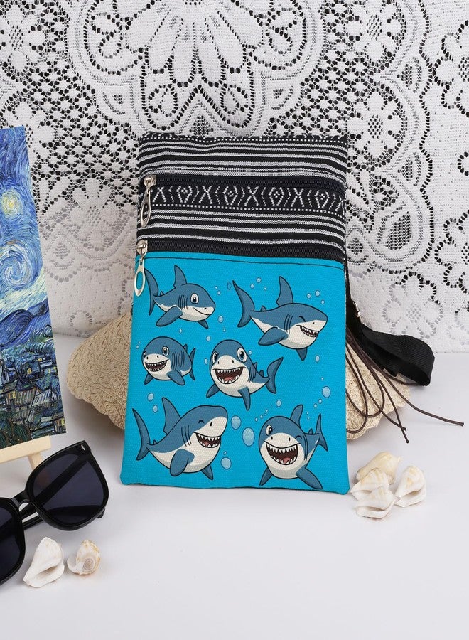 XiaoGalaee Playful Friendly Sharks Print Crossbody Bag Blue White Cartoon Sea Animal with Bubbles Adjustable Strap for Adults Messenger Bag Outdoor Purse Ocean Theme Birthday Gift for Friend or Sister - Image 3