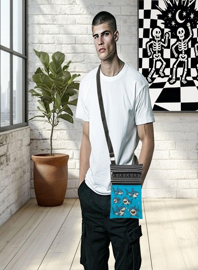 XiaoGalaee Playful Friendly Sharks Print Crossbody Bag Blue White Cartoon Sea Animal with Bubbles Adjustable Strap for Adults Messenger Bag Outdoor Purse Ocean Theme Birthday Gift for Friend or Sister - Image 5