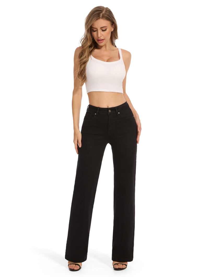 FLYING BANANA Women's High Waisted Wide Leg Baggy Stretch Denim Jeans (Black, 8) - Image 4