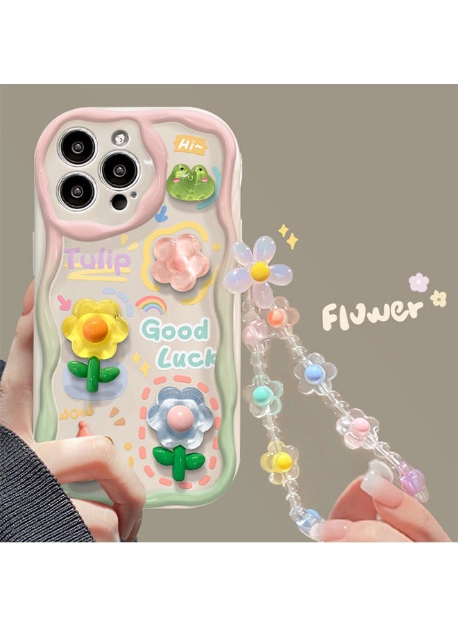 Compatible with iPhone 15 Pro Max 3D Frog with Flower with Lovely Flower Chain Girls Women Case for iPhone 15 Pro Max - Image 1