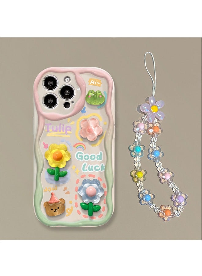 Compatible with iPhone 15 Pro Max 3D Frog with Flower with Lovely Flower Chain Girls Women Case for iPhone 15 Pro Max - Image 4