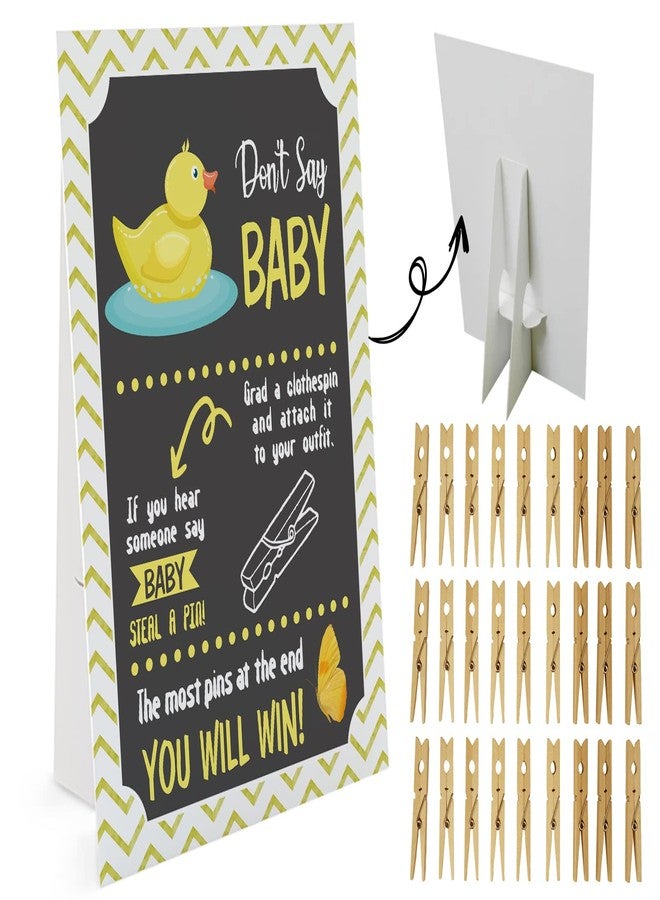 GNATV Duck Don't Say Baby Game - 1 Sign and 50 Mini Natural Clothespins for Baby Shower Decorations, Gender Neutral (2DS20) - Image 2