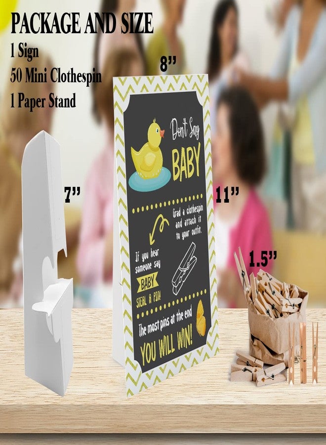 GNATV Duck Don't Say Baby Game - 1 Sign and 50 Mini Natural Clothespins for Baby Shower Decorations, Gender Neutral (2DS20) - Image 3