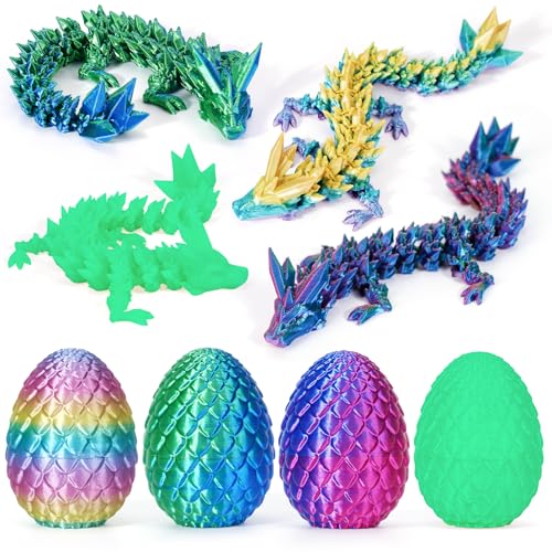 YILCER 4Pcs 3D Printed Dragon Eggs with Dragon Inside Prefilled Easter Eggs with Dragon Toy for Basket Stuffers Goodie Bag Fillers Classroom Prize Supplies Easter Basket Essentials for Kids Teens - Image 1