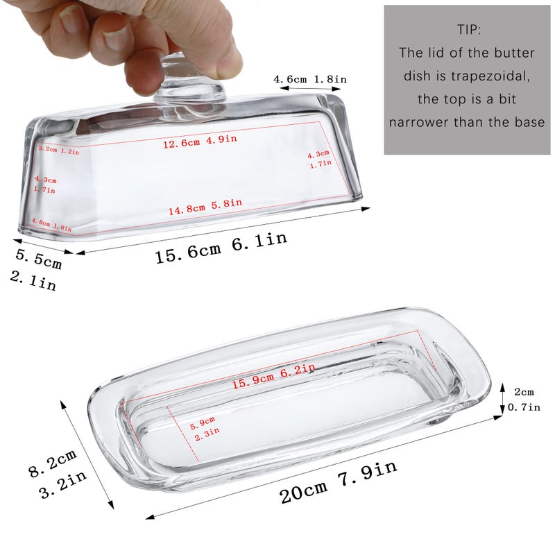 QFkris 8'' Art Glass Butter Dish with Lid,Classic Covered 2-Piece Butter Container For Countertop,Multi-Purpose Preserving Serving Dessert Tray Bowl,Dishwasher Safe - Image 2