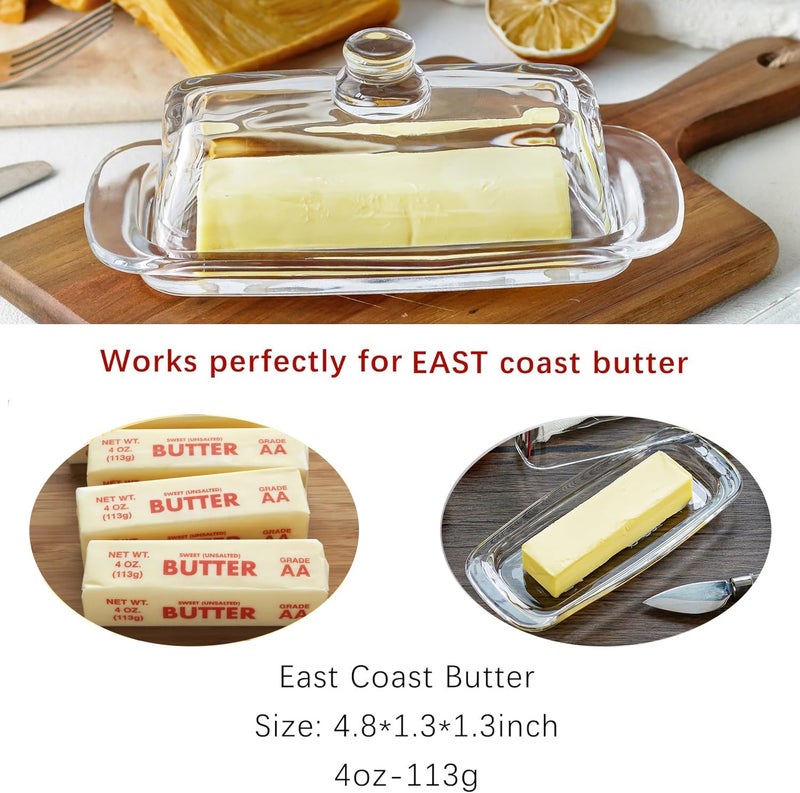 QFkris 8'' Art Glass Butter Dish with Lid,Classic Covered 2-Piece Butter Container For Countertop,Multi-Purpose Preserving Serving Dessert Tray Bowl,Dishwasher Safe - Image 3