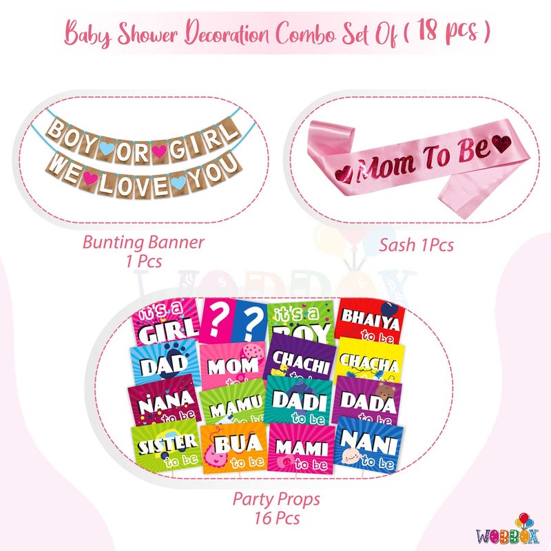 WOBBOX Baby Shower Combo of Party Props 16 Pcs Jute Style Boy Or Girl We Love You Bunting Banner with Mom to be Light Pink Sash Baby Shower Decoration Item Pack of 3 - Image 2