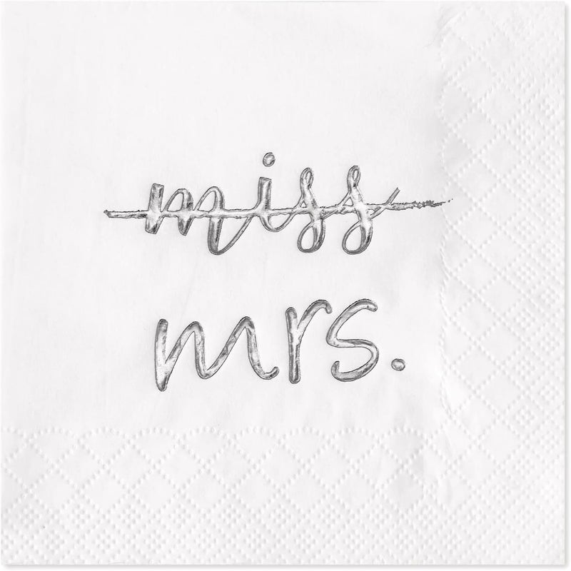 Crisky Silver Miss to Mrs Cocktail Napkins for Bridal Shower Engagement Bachelorette Party Dessert Beverage Table Party Supplies Disposable Napkins 3 Ply 50 Count - Image 1