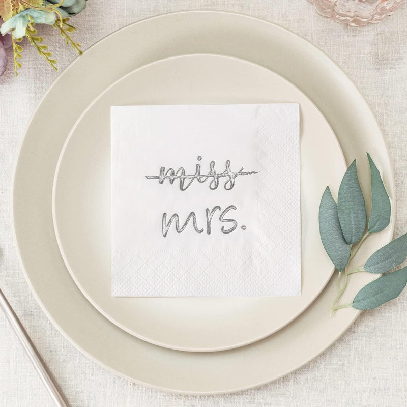 Crisky Silver Miss to Mrs Cocktail Napkins for Bridal Shower Engagement Bachelorette Party Dessert Beverage Table Party Supplies Disposable Napkins 3 Ply 50 Count - Image 2