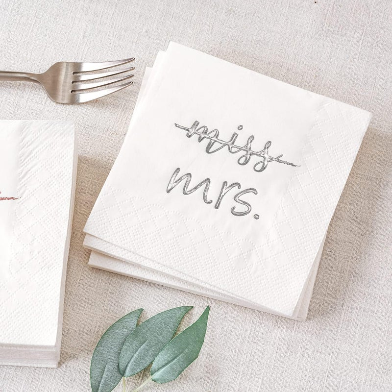 Crisky Silver Miss to Mrs Cocktail Napkins for Bridal Shower Engagement Bachelorette Party Dessert Beverage Table Party Supplies Disposable Napkins 3 Ply 50 Count - Image 5
