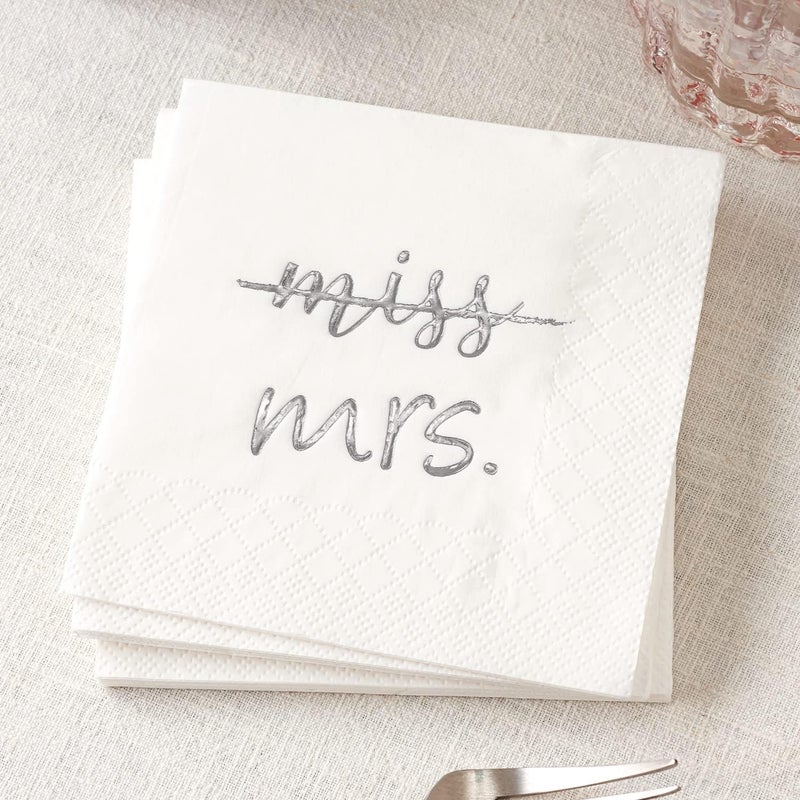 Crisky Silver Miss to Mrs Cocktail Napkins for Bridal Shower Engagement Bachelorette Party Dessert Beverage Table Party Supplies Disposable Napkins 3 Ply 50 Count - Image 3