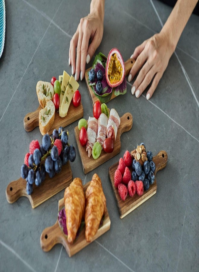 Woodla Acacia Charcuterie Boards - Set of 6 Large Mini 7″ × 3.35″ Wooden Cheese Paddles, Laser Engraving Blanks, Café & Event Serving Trays - Image 5