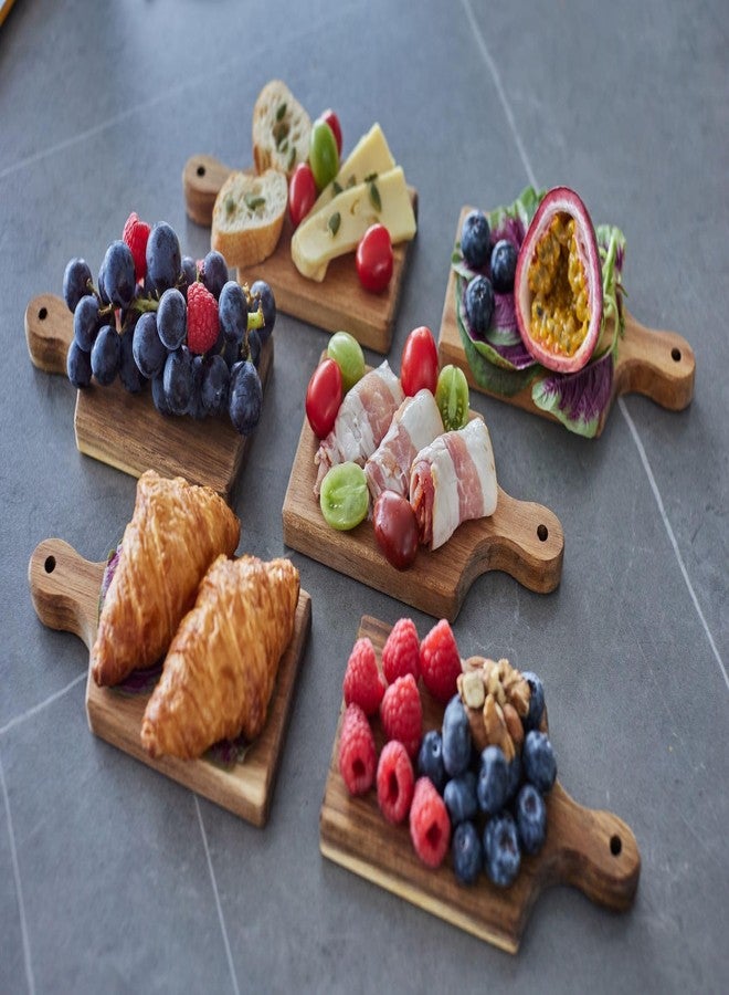 Woodla Acacia Charcuterie Boards - Set of 6 Large Mini 7″ × 3.35″ Wooden Cheese Paddles, Laser Engraving Blanks, Café & Event Serving Trays - Image 4