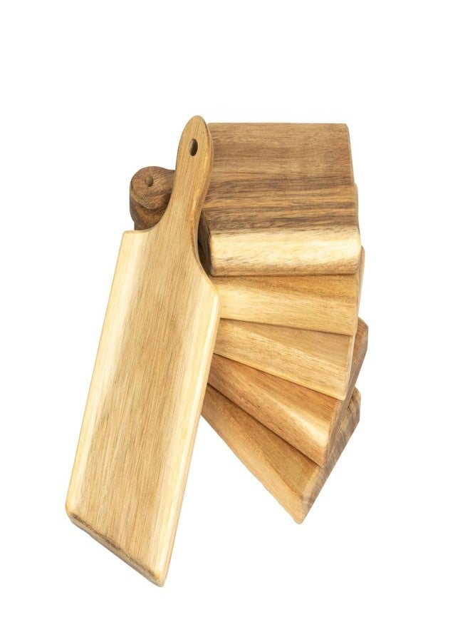 Woodla Acacia Charcuterie Boards - Set of 6 Large Mini 7″ × 3.35″ Wooden Cheese Paddles, Laser Engraving Blanks, Café & Event Serving Trays - Image 1