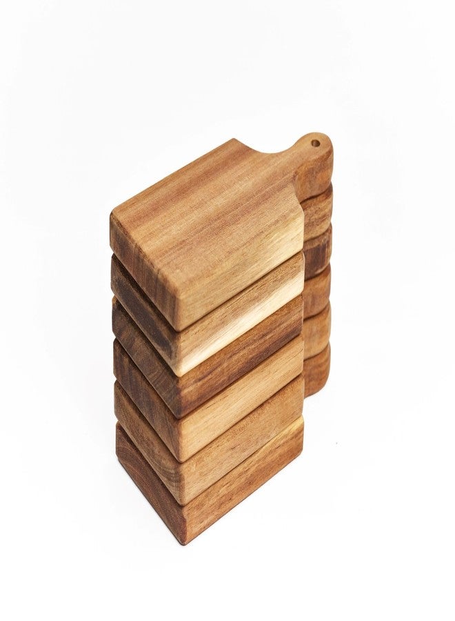 Woodla Acacia Charcuterie Boards - Set of 6 Large Mini 7″ × 3.35″ Wooden Cheese Paddles, Laser Engraving Blanks, Café & Event Serving Trays - Image 2