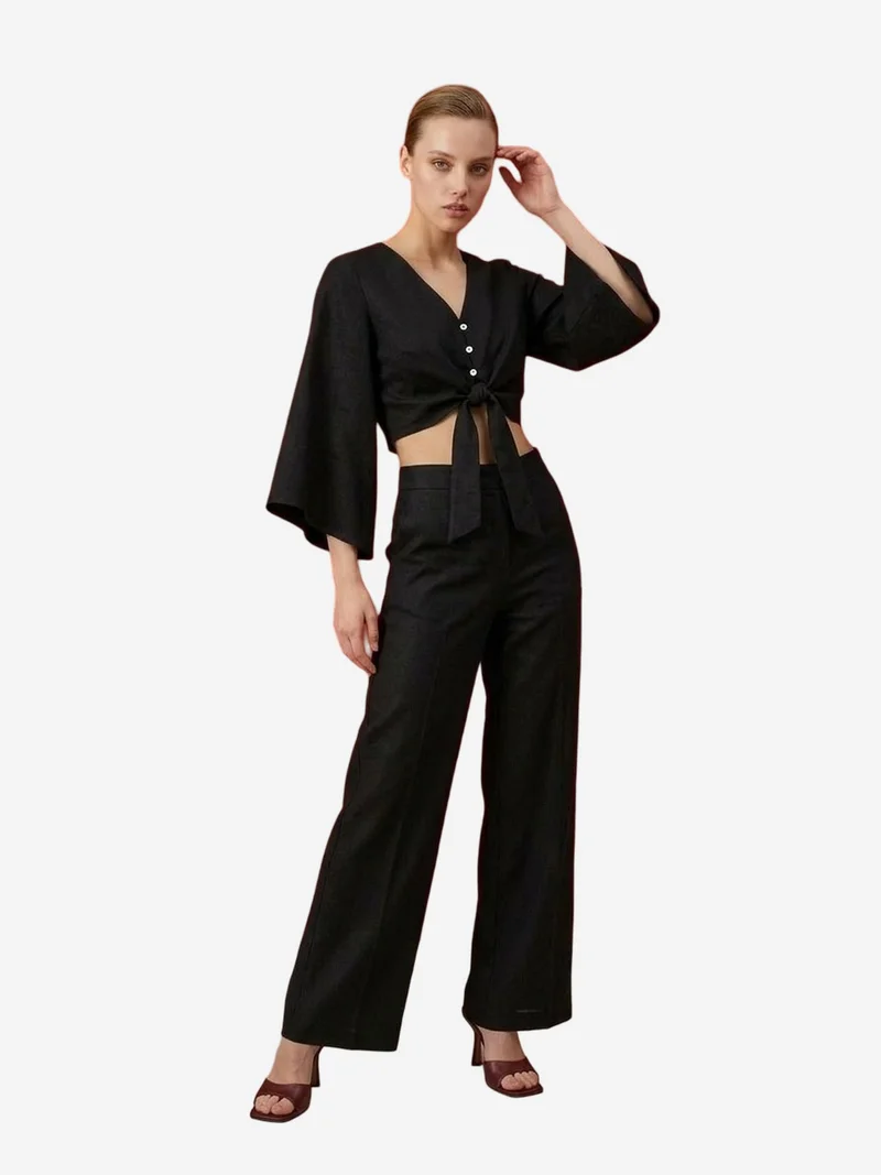 My Fashion Black MY FASHION Cotton Co-ord Set with Tie Detail for Women | Best Price UAE