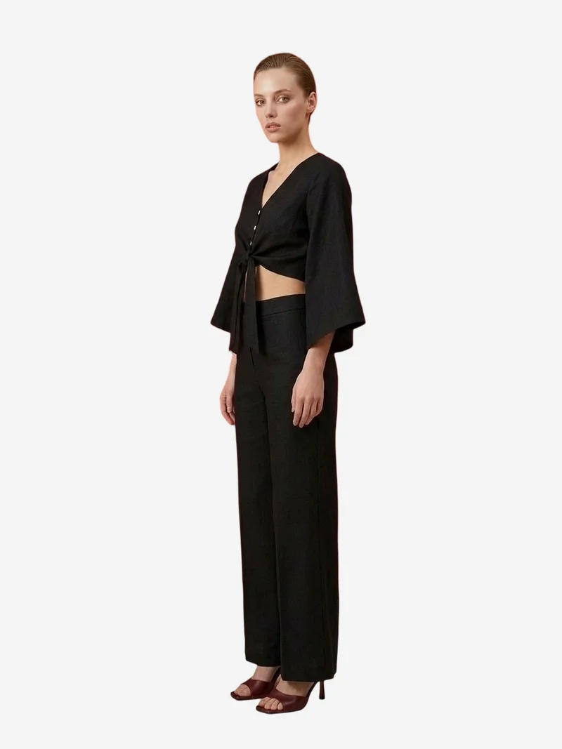 My Fashion Black MY FASHION Cotton Co-ord Set with Tie Detail for Women | Best Price UAE