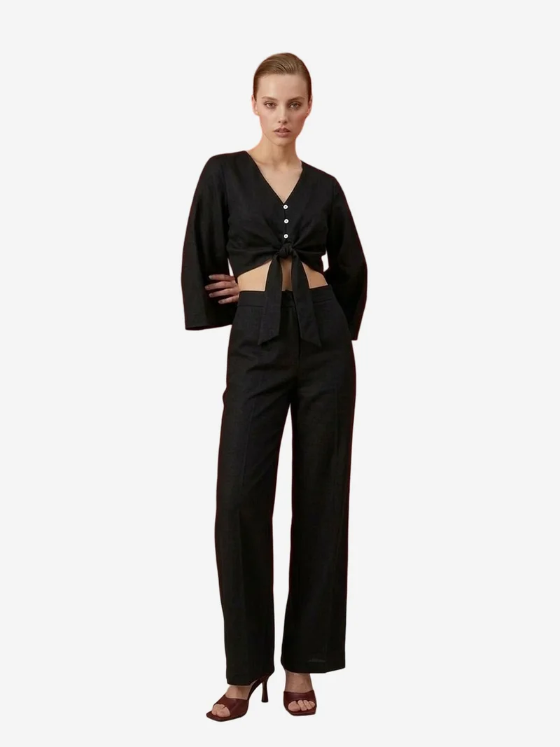 My Fashion Black MY FASHION Cotton Co-ord Set with Tie Detail for Women | Best Price UAE