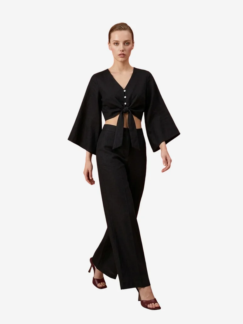 MY FASHION MY FASHION Cotton Co-ord Set with Tie Detail
