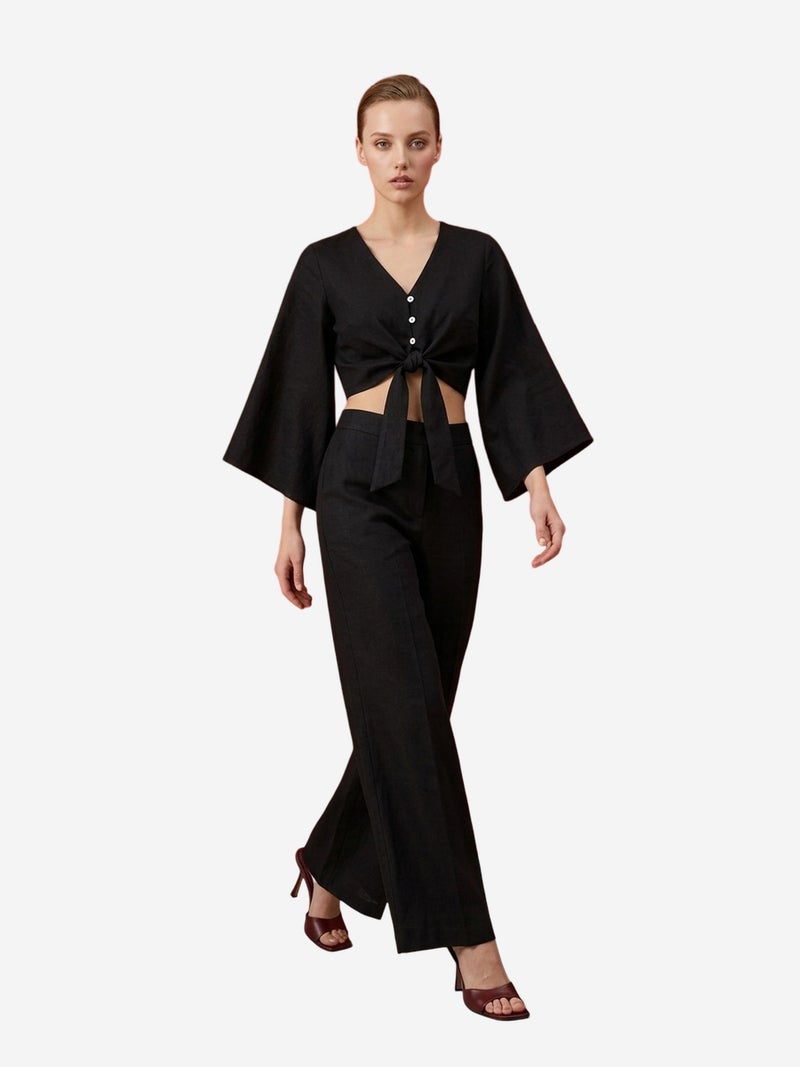 MY FASHION Cotton Co-ord Set with Tie Detail - Image 2