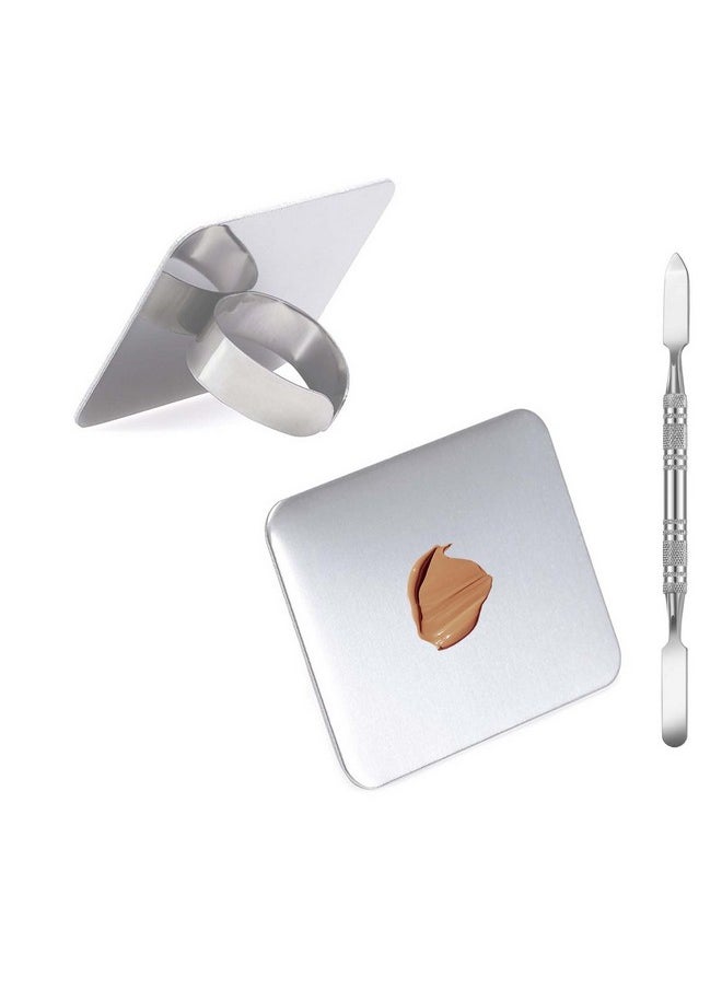 KissDate - Makeup Mixing Palette, KissDate Makeup Spatula Palette with Foundation Spatula, Stainless Steel Makeup MixingTray Nail Art Palette Foundation Mixing Tray Cosmetic Spatula Makeup Palette Makeup Mixer - Image 1