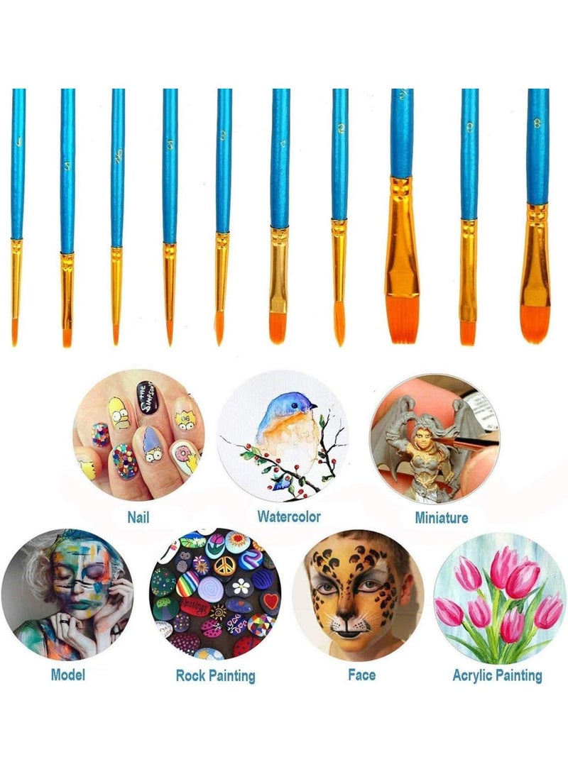 Luckam مجموعة فرش الطلاء الأكريليكي من تشارم كولكشن، عبوة 2 / 20 فرشاة فنية ذات رأس مدبب دائري من شعر النايلون للزيت، الألوان المائية، الغواش، الطلاء الأكريليكي، أزرق - Image 4