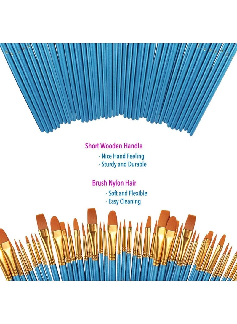 Luckam مجموعة فرش الطلاء الأكريليكي من تشارم كولكشن، عبوة 2 / 20 فرشاة فنية ذات رأس مدبب دائري من شعر النايلون للزيت، الألوان المائية، الغواش، الطلاء الأكريليكي، أزرق - Image 3