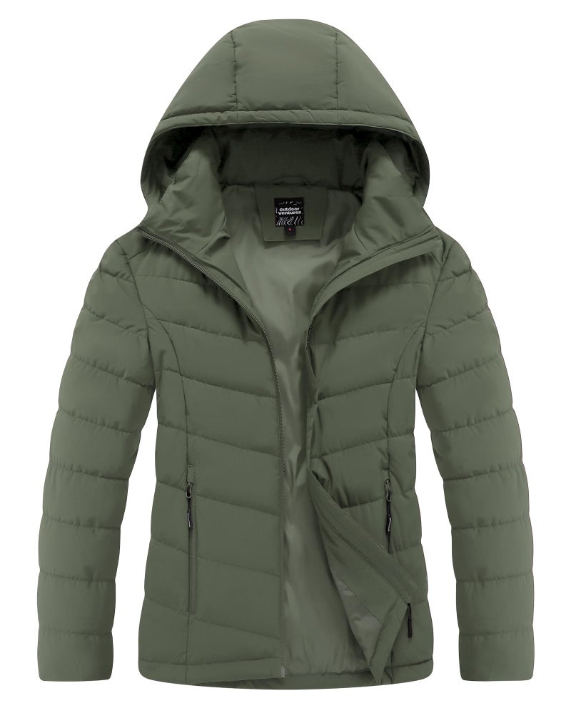 Outdoor Ventures Women's Hooded Puffer Jacket Waterproof Lightweight Full-Zip Warm Quilted Winter Coat - Image 1