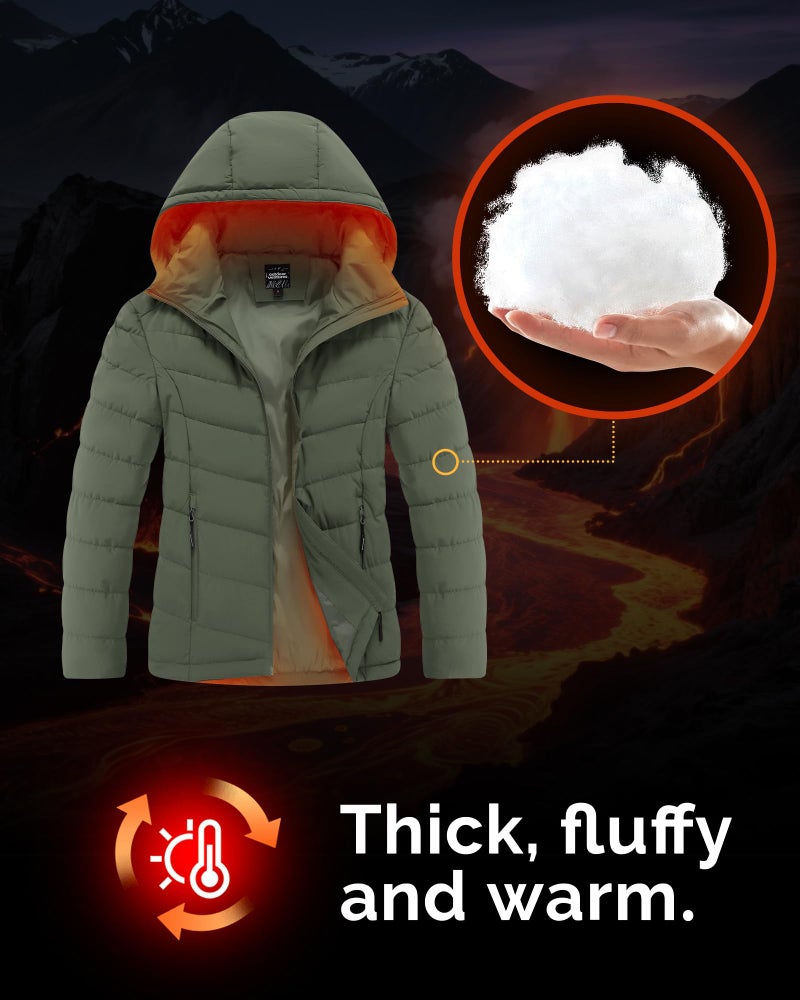Outdoor Ventures Women's Hooded Puffer Jacket Waterproof Lightweight Full-Zip Warm Quilted Winter Coat - Image 5