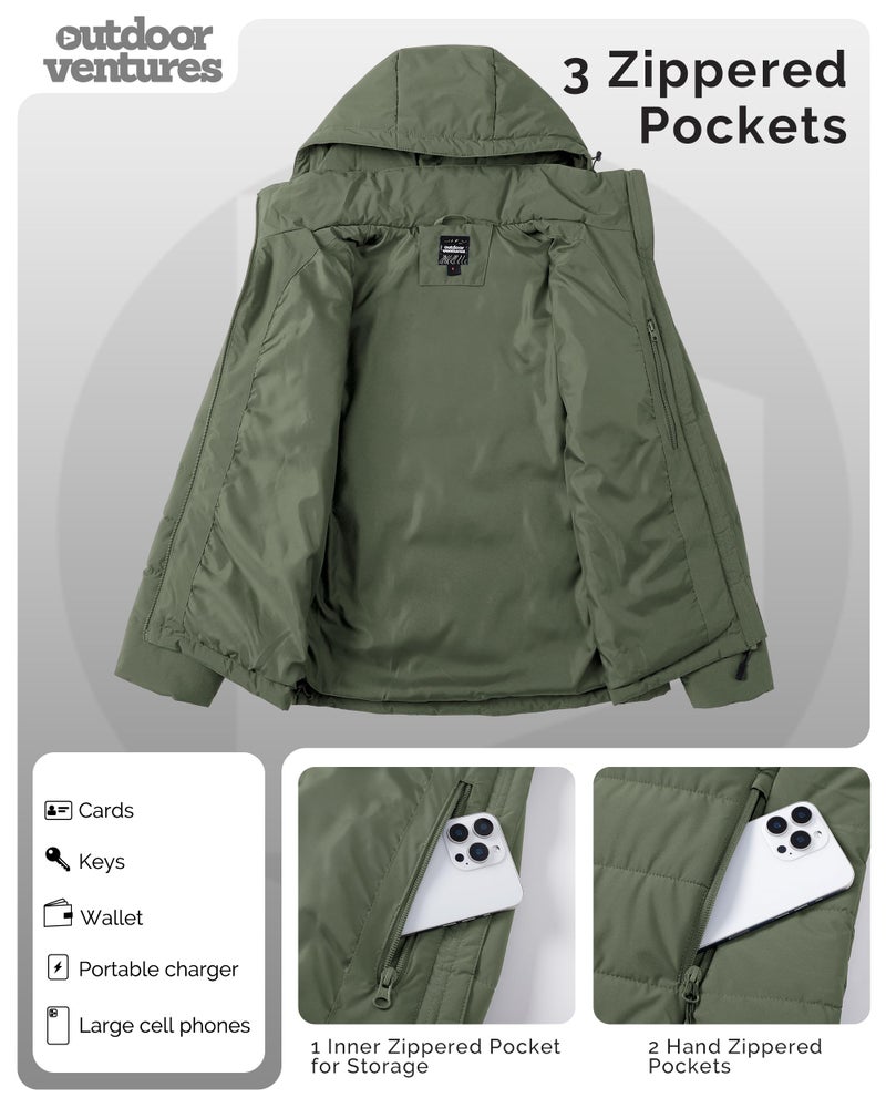 Outdoor Ventures Women's Hooded Puffer Jacket Waterproof Lightweight Full-Zip Warm Quilted Winter Coat - Image 4