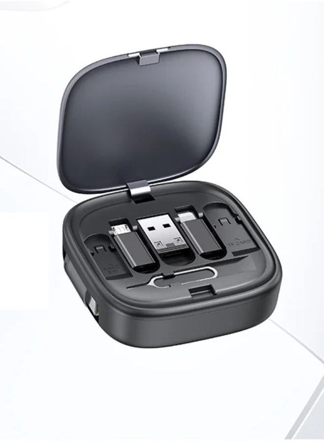 Usams - 60W USB Travel Data Cable Adapter Case, Fast Charging Line Storage Organizer Box, Lightning Type C iOS Device Micro USB Converter, Card Ejector Pin Set Phone Holder Stand - Image 1