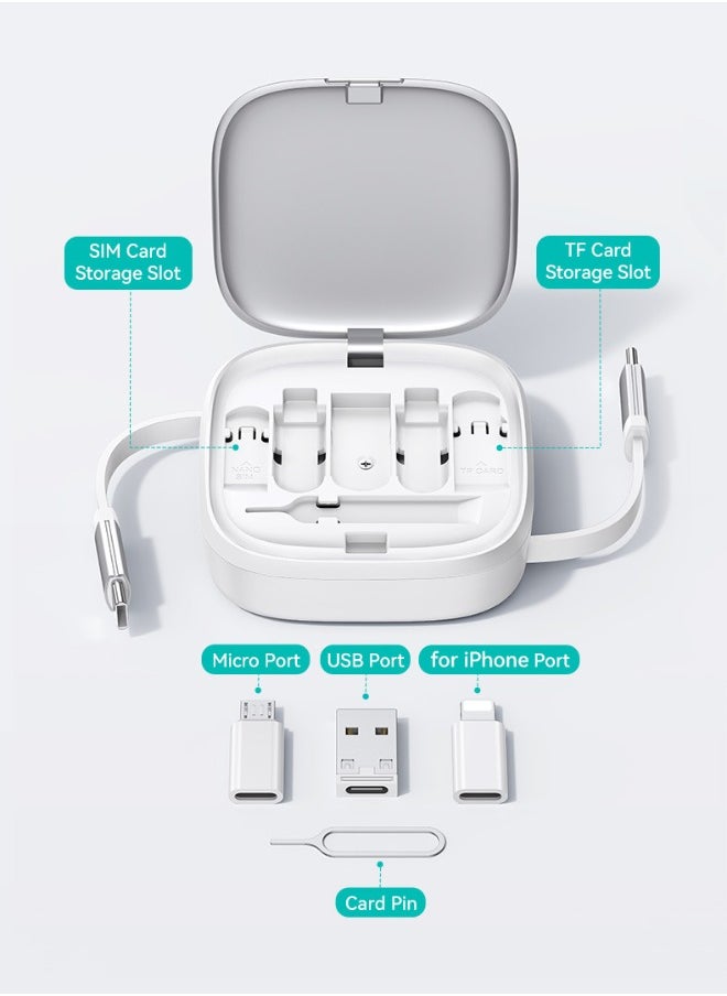 Usams - 60W USB Travel Data Cable Adapter Case, Fast Charging Line Storage Organizer Box, Lightning Type C iOS Device Micro USB Converter, Card Ejector Pin Set Phone Holder Stand - Image 1