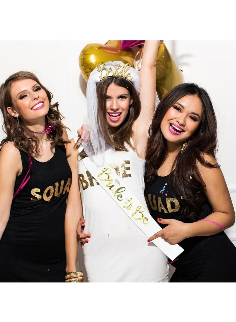 4 Pack Bride to Be Decoration Set, Bride Sash, Headband Tiara, Bride Veil with Comb, Rhinestone Tiara, Pre-Strung Banner, Bride to Be Gifts Decorations Wedding (Gold) - Image 4