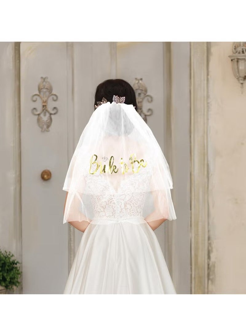 4 Pack Bride to Be Decoration Set, Bride Sash, Headband Tiara, Bride Veil with Comb, Rhinestone Tiara, Pre-Strung Banner, Bride to Be Gifts Decorations Wedding (Gold) - Image 2