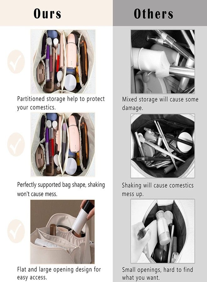 فيتري حقيبة مستحضرات تجميل للسفر من فيتري بسعة كبيرة، حقيبة مكياج محمولة تُفتح بشكل مسطح لسهولة الوصول | جلد PU مقاوم للماء | حقيبة تخزين مكياج متعددة الوظائف للنساء (24 × 12.5 × 12.5 سم، أبيض) - Image 3