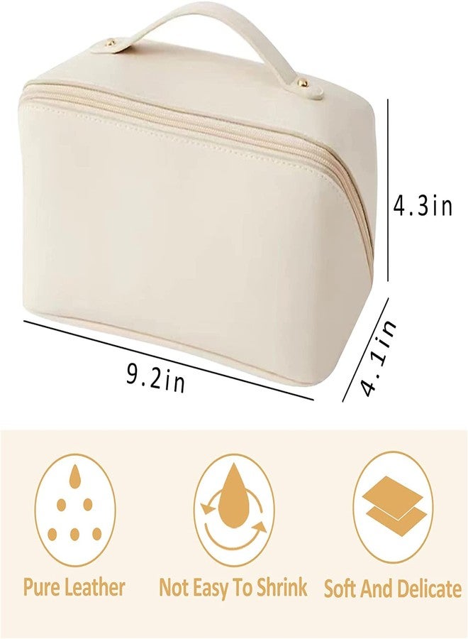 فيتري حقيبة مستحضرات تجميل للسفر من فيتري بسعة كبيرة، حقيبة مكياج محمولة تُفتح بشكل مسطح لسهولة الوصول | جلد PU مقاوم للماء | حقيبة تخزين مكياج متعددة الوظائف للنساء (24 × 12.5 × 12.5 سم، أبيض) - Image 5