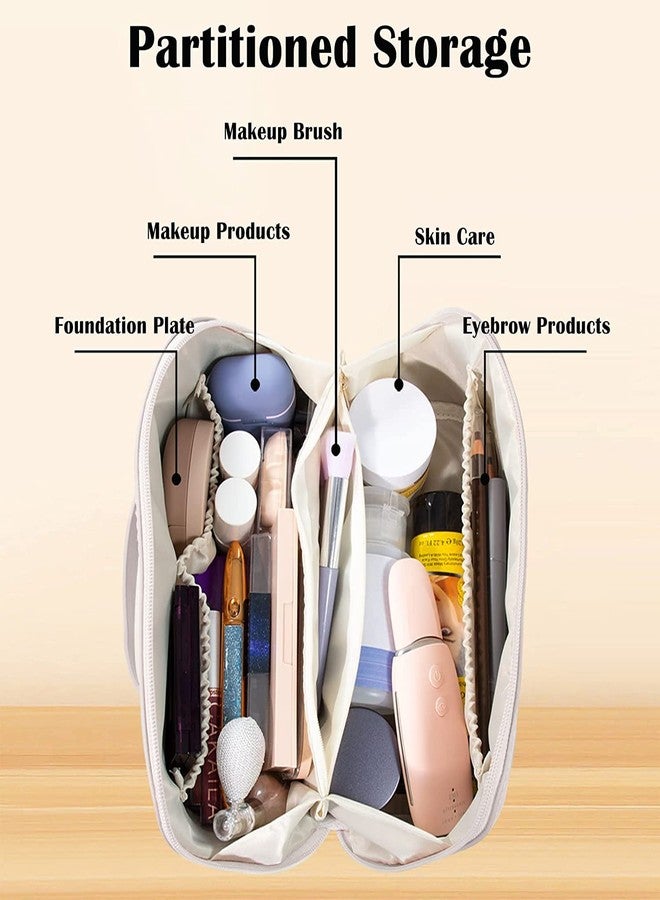 فيتري حقيبة مستحضرات تجميل للسفر من فيتري بسعة كبيرة، حقيبة مكياج محمولة تُفتح بشكل مسطح لسهولة الوصول | جلد PU مقاوم للماء | حقيبة تخزين مكياج متعددة الوظائف للنساء (24 × 12.5 × 12.5 سم، أبيض) - Image 2