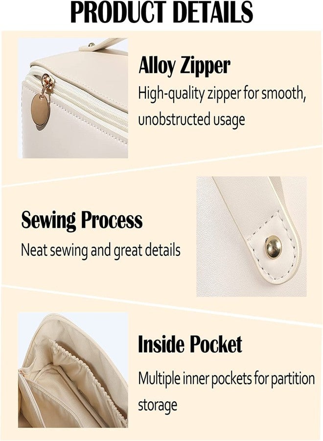 فيتري حقيبة مستحضرات تجميل للسفر من فيتري بسعة كبيرة، حقيبة مكياج محمولة تُفتح بشكل مسطح لسهولة الوصول | جلد PU مقاوم للماء | حقيبة تخزين مكياج متعددة الوظائف للنساء (24 × 12.5 × 12.5 سم، أبيض) - Image 4